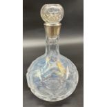 Antique cut crystal decanter with foreign silver collar. [22cm high]
