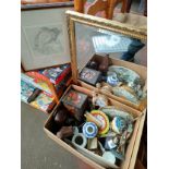 Box of collectables , gilt frame mirror together with picture of a girl