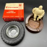 Vintage Bakelite Michelin Man advertising ashtray. Together with a boxed Firestone tyre ashtray.
