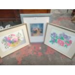 2 water colours depicting flowers signed Clare Turpie together with other