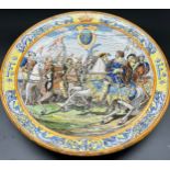 Large 19th century French hand painted wall charger. 1874 French Faience Ulysses Blois, Depicting