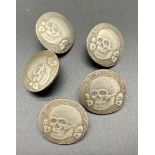 A Lot of 5 skull and cross bone buttons, stamped with German SS Marking. [Please make your own minds