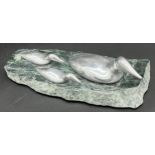 Hoselton Sculpture- Canadian aluminium and green marble sculpture- family of ducks. Plaque to base