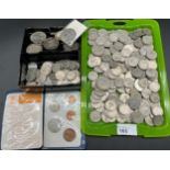 Collection of mixed world coins to include crowns, some silver coins and Britains first decimal coin