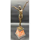 Large Art Nouveau design nude lady bronze sculpture sat upon a marble base. Signed. [55cm high]