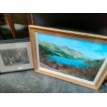 Oil painting depicting loch and mountain scene set in gilt frame signed Coulter 90 together with