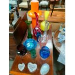 Large Lot of Various Art Glass vases , Large Fentons style jug together with glass trinkets etc
