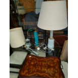 Lot of various vintage table lamps together with Edwardian tray as found on two items