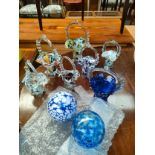 Selection of Murano Art glass baskets together with art glass balls etc