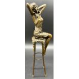 Bronze Statue of an Art Nouveau lady figure seated on a stool. Signed Pierre Collinet. [27.5cm high]