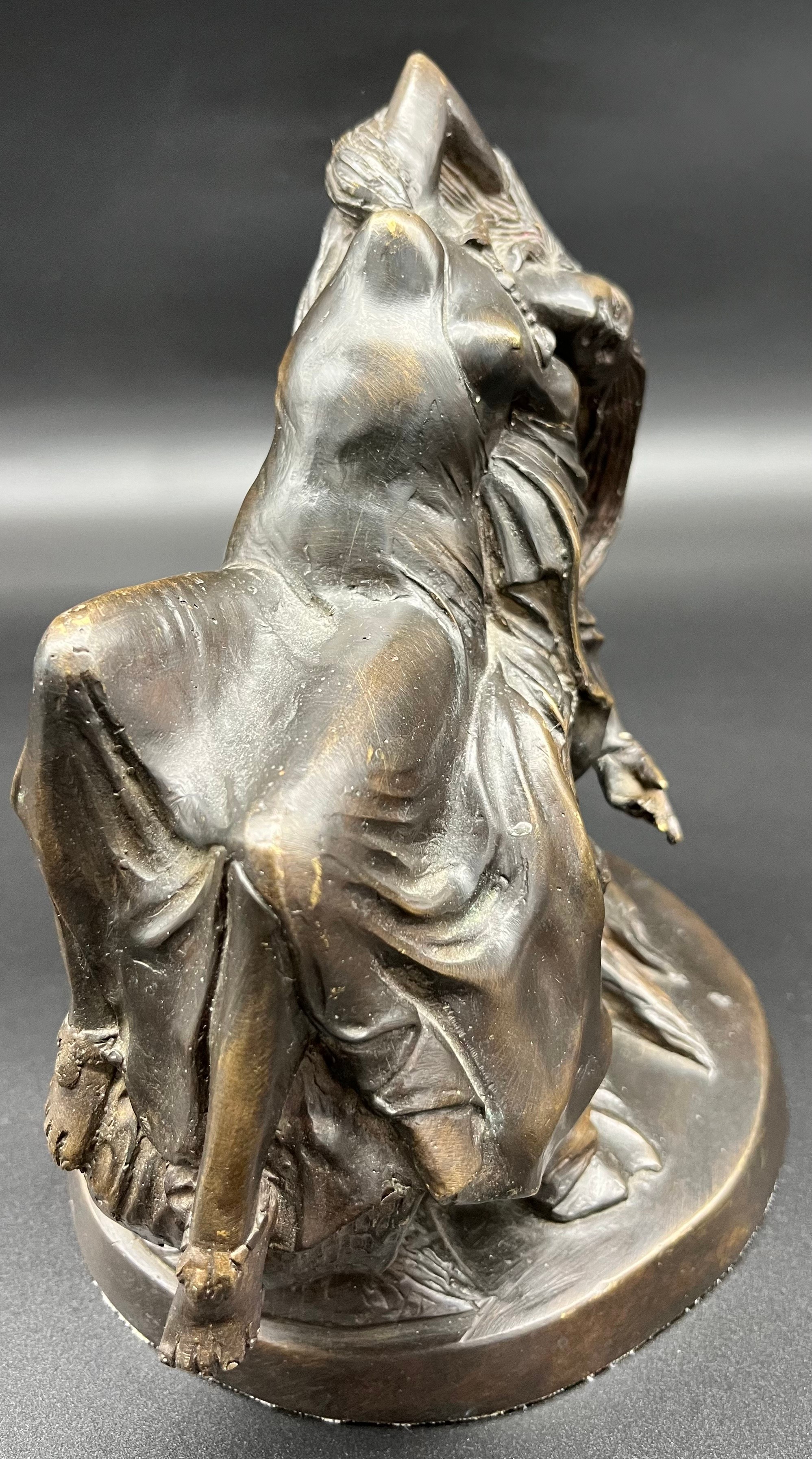 Heavy cast bronze semi nude Repunzel style lady sculpture. [20cm high] - Image 4 of 4