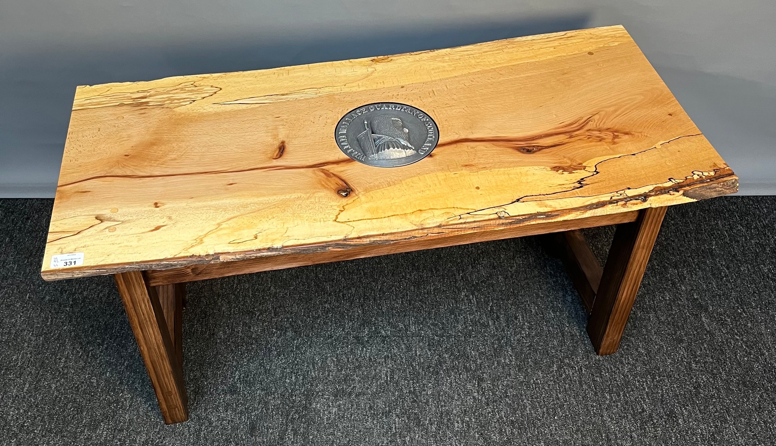 Unique 'William Wallace' side table- hand made. Top cut from spalted beech with wavy & live edge,