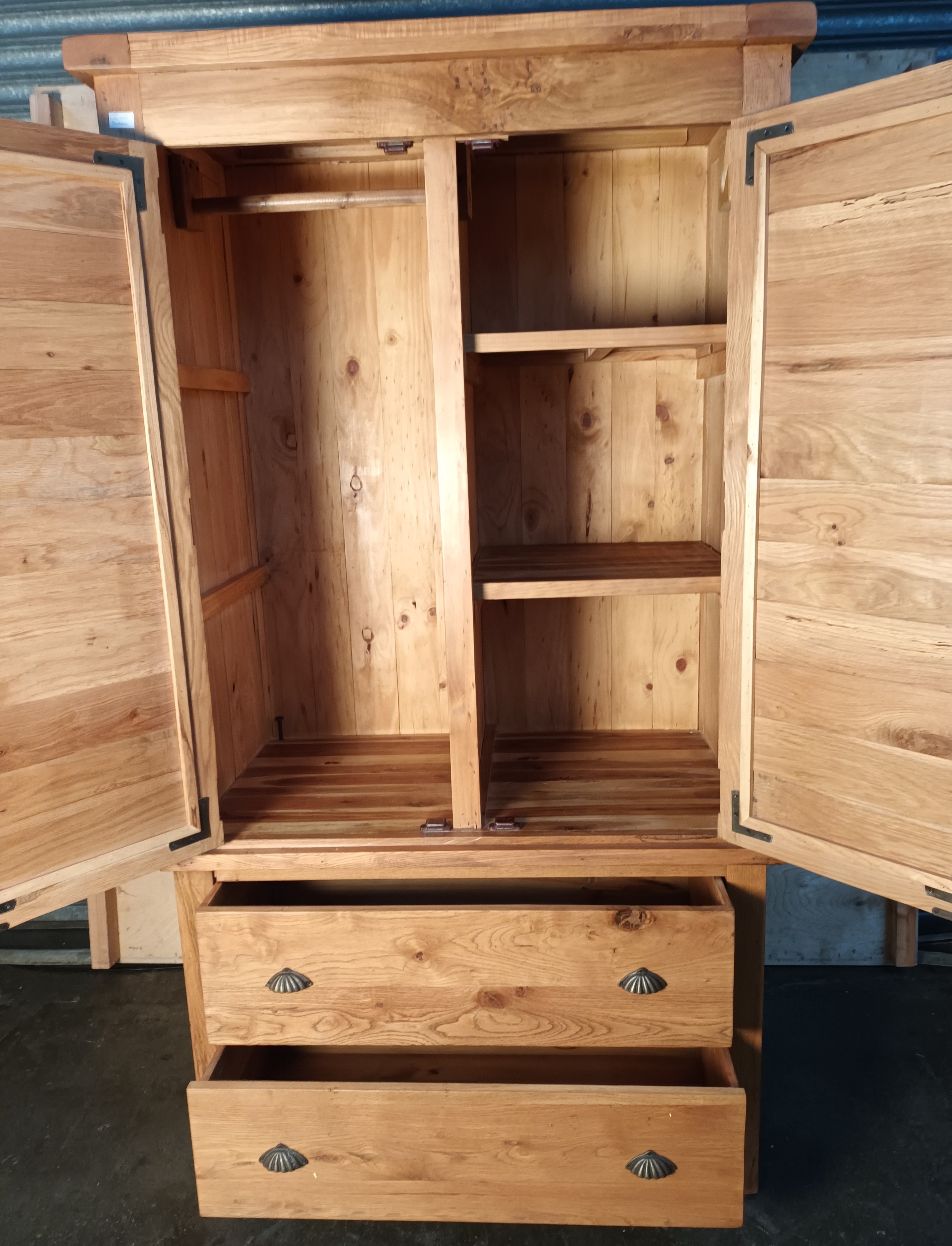 Vancouver Oak double wardrobe, two doors opening to rail and shelves above two drawers [ - Image 3 of 4