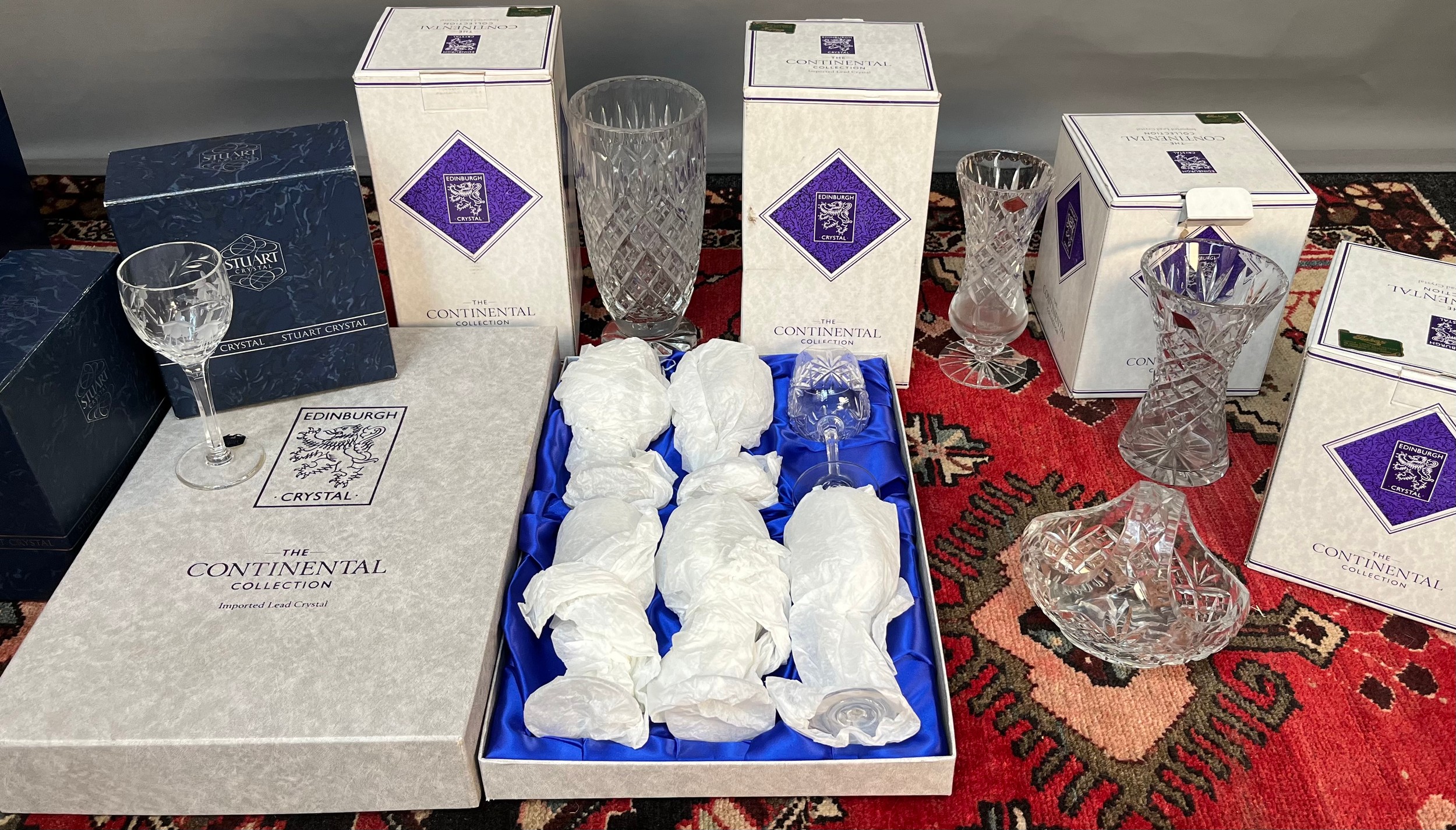 Collection of boxed Edinburgh continental collection and Stuart crystal, includes 4 Stuart crystal