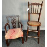 19th century child's highchair, together with 19th century child's armchair. [Signs of old woodworm]