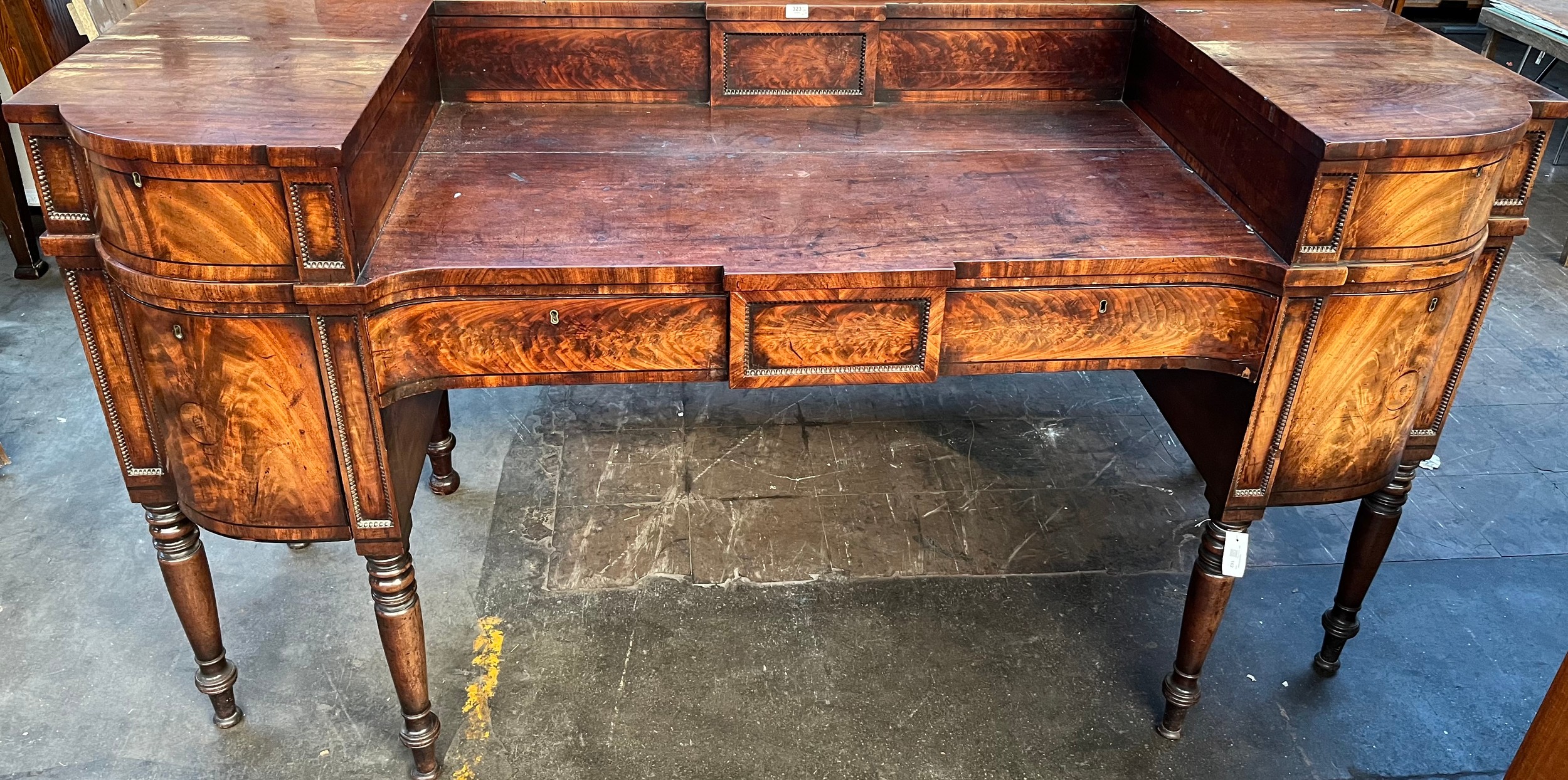 Scottish regency mahogany and ebony sideboard, early 19th century, the top with a bead moulded