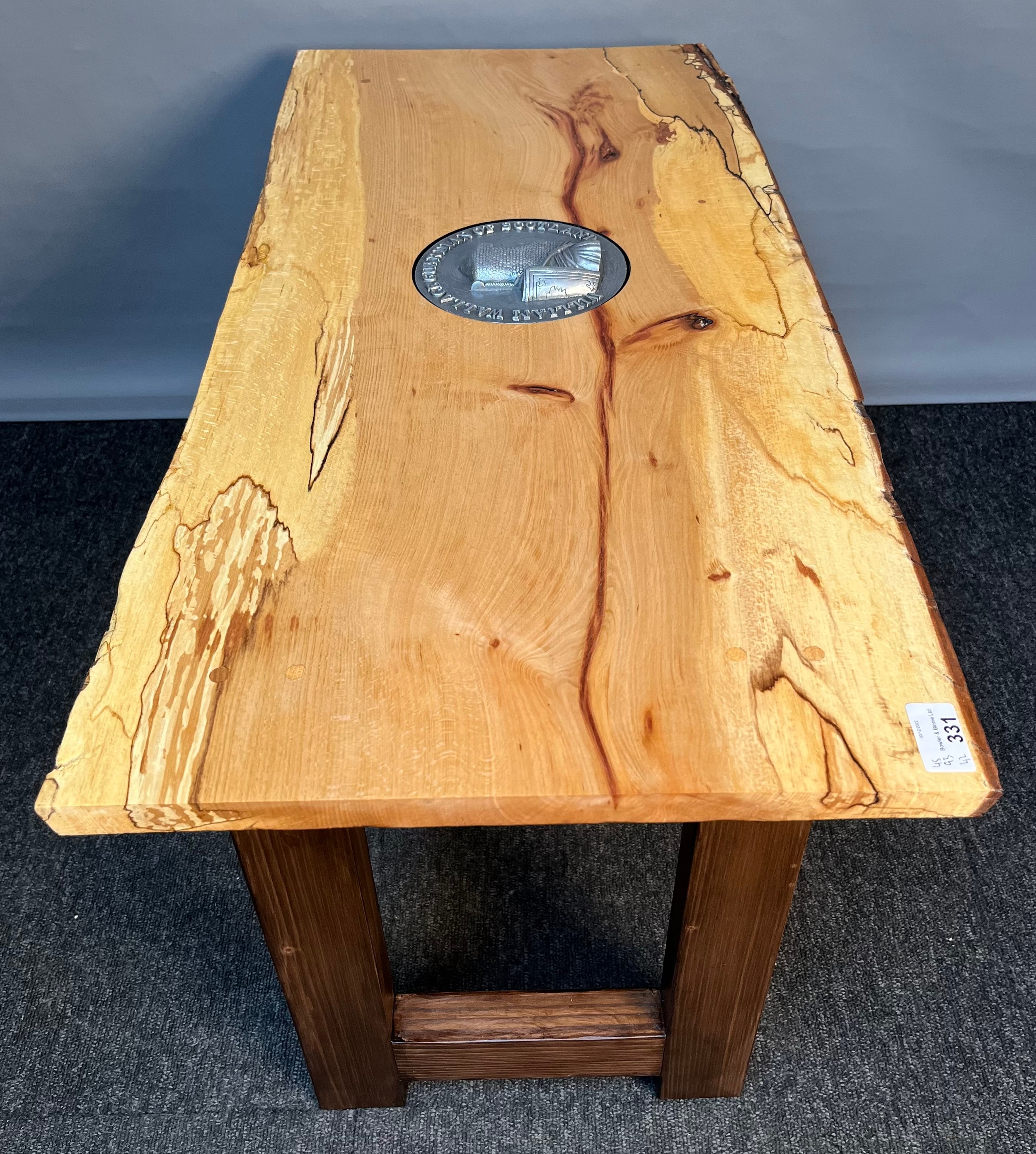 Unique 'William Wallace' side table- hand made. Top cut from spalted beech with wavy & live edge, - Image 5 of 6