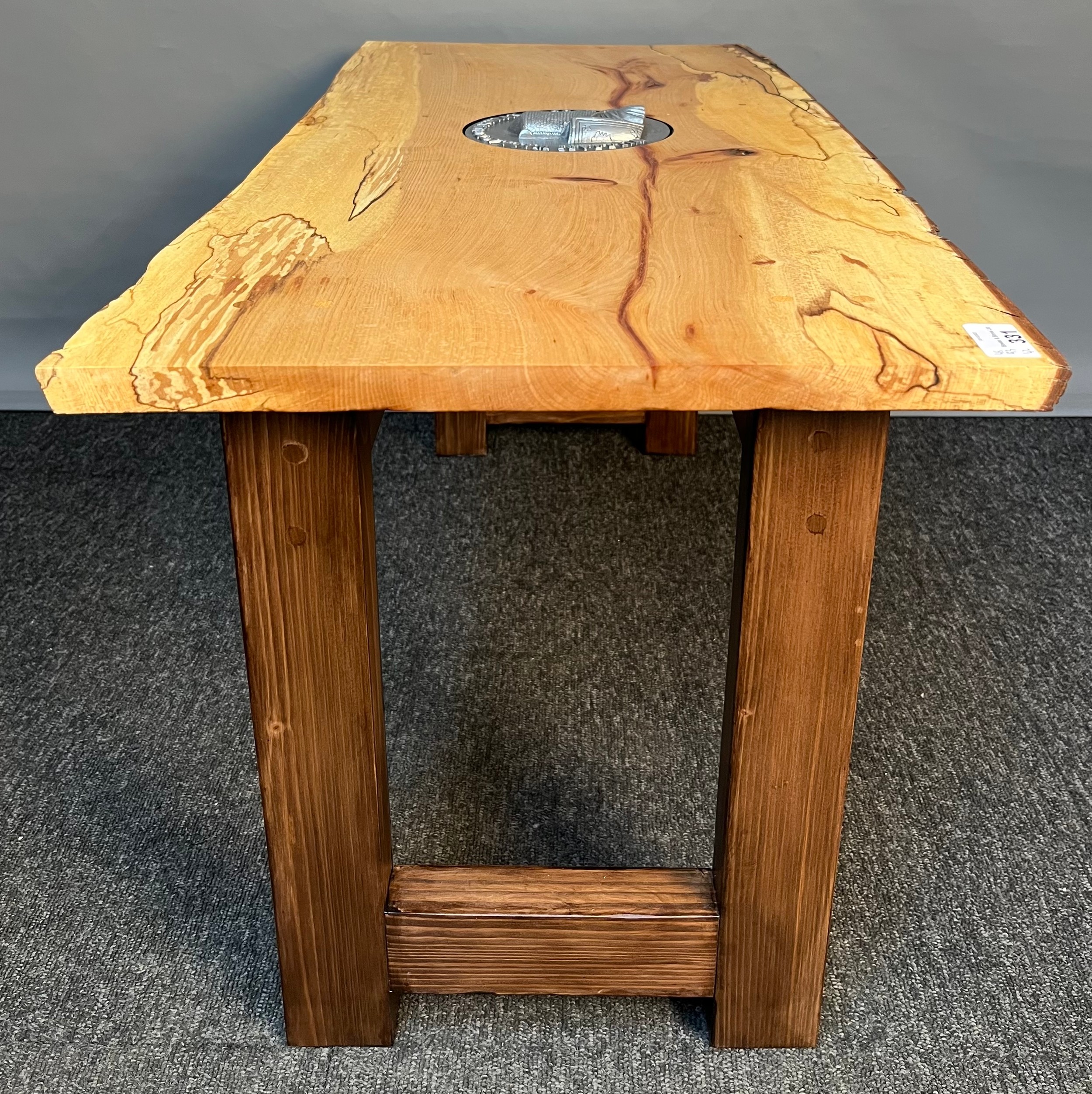 Unique 'William Wallace' side table- hand made. Top cut from spalted beech with wavy & live edge, - Image 6 of 6