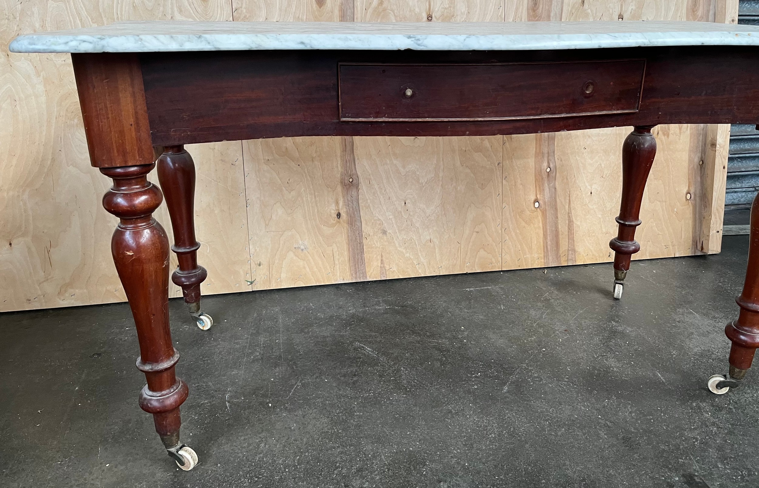 19th century large washstand, removable shaped marble top above a short drawer, raised on turned leg - Image 3 of 3