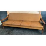 Stylish Mid-Century Greaves & Thomas put-u-up davenport four seat sofa, the wooden frame