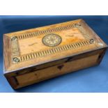 19th century Rosewood writing slope box. Designed with Marquetry inlay lid section. [15.5x51.5x28cm]