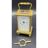 Heavy brass carriage clock produced by Angelus- made in England. Single barrel movement- 11