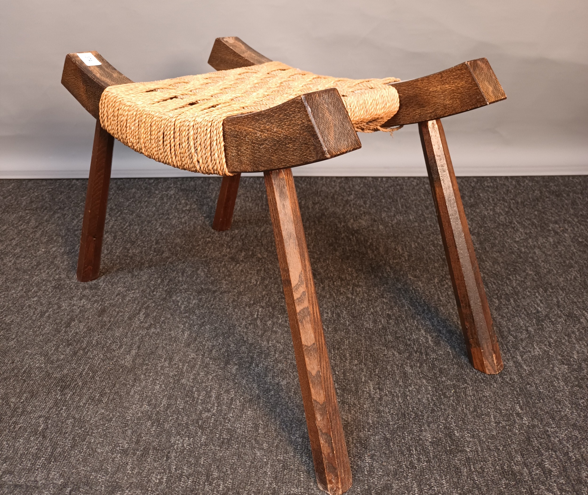 Early 1920's oak framed stool with weaved seat [40x44x33cm] - Image 5 of 8