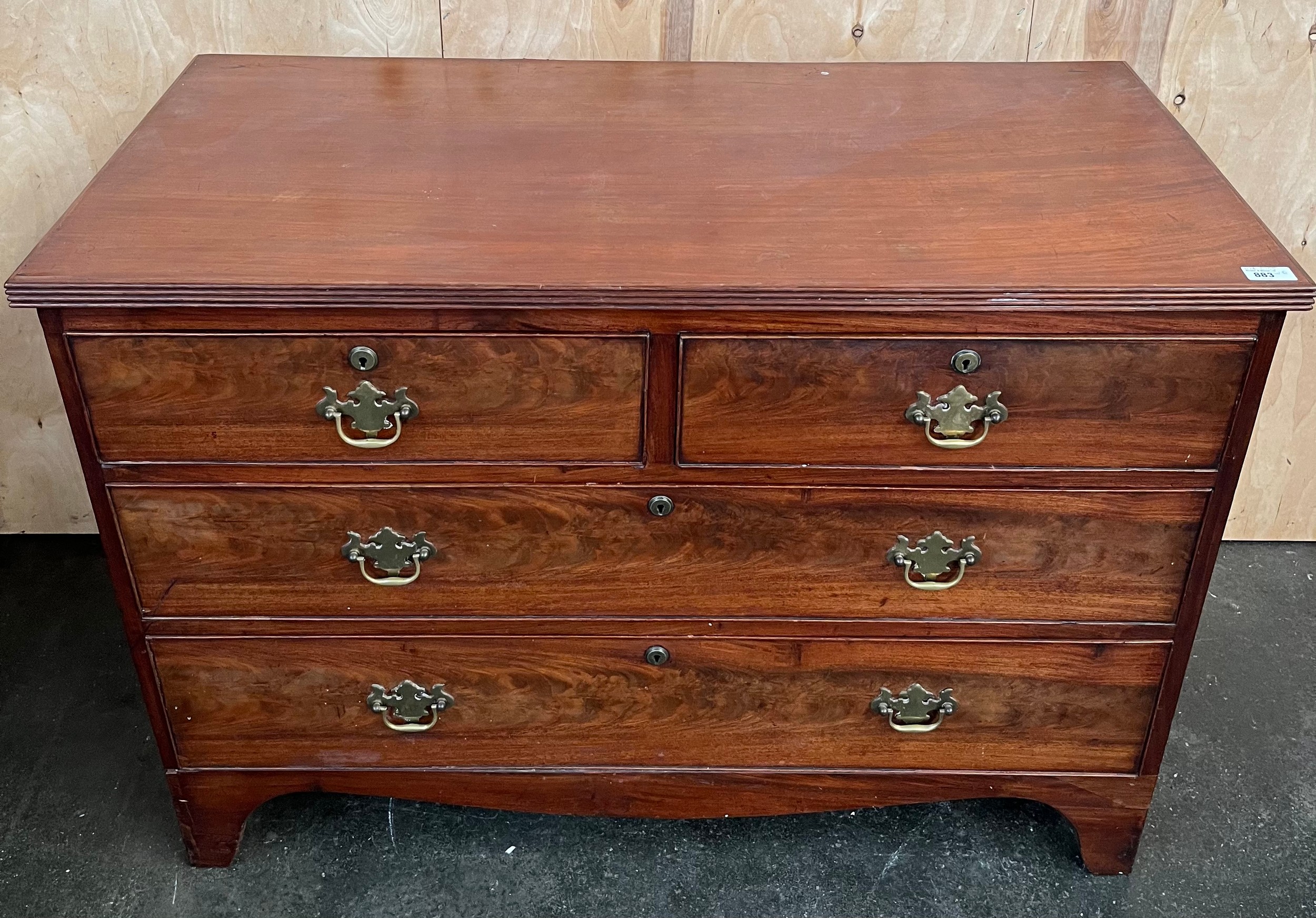 19th century chest of drawers, the rectangular top above two short drawers and two long drawers,