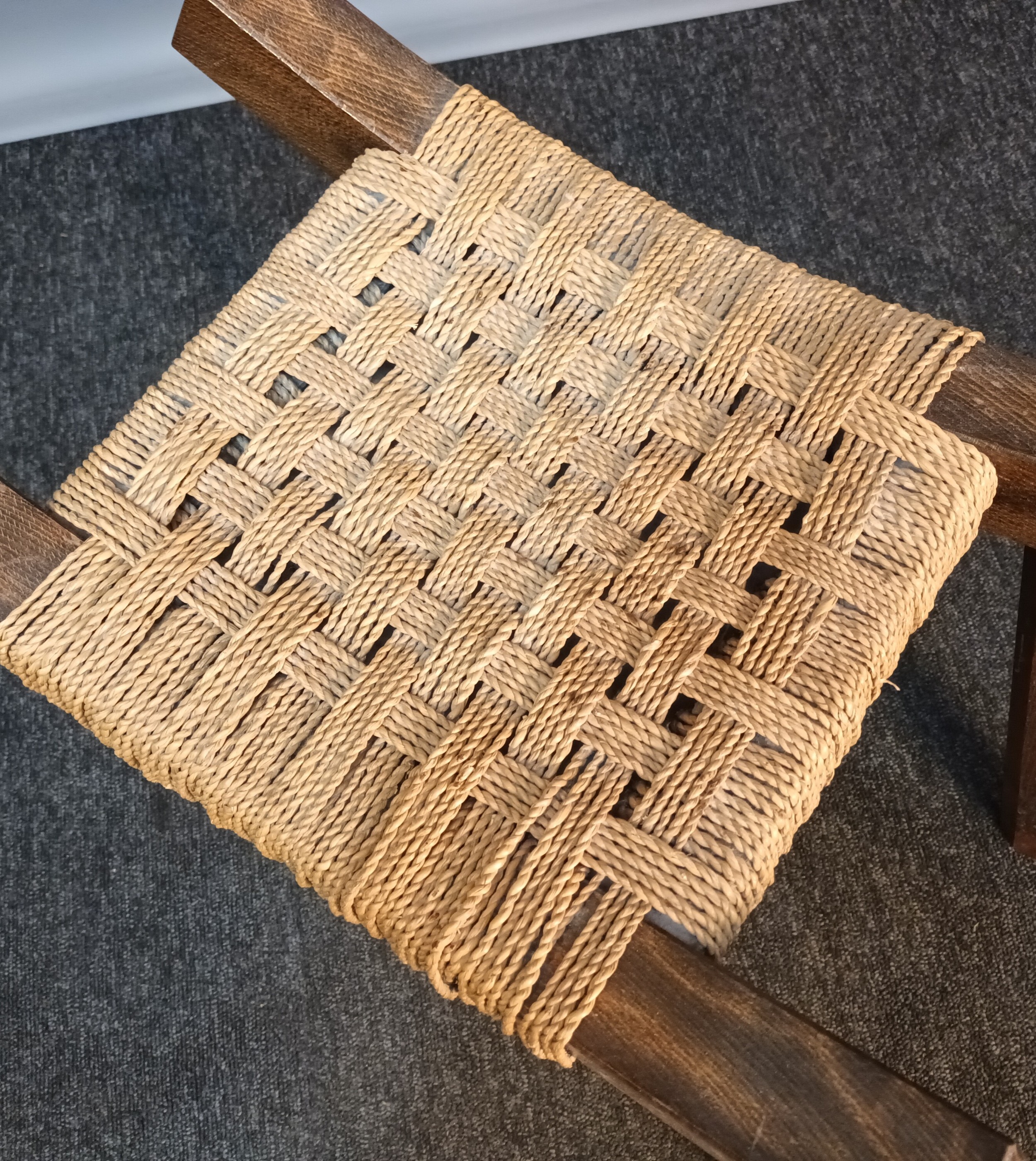 Early 1920's oak framed stool with weaved seat [40x44x33cm] - Image 7 of 8