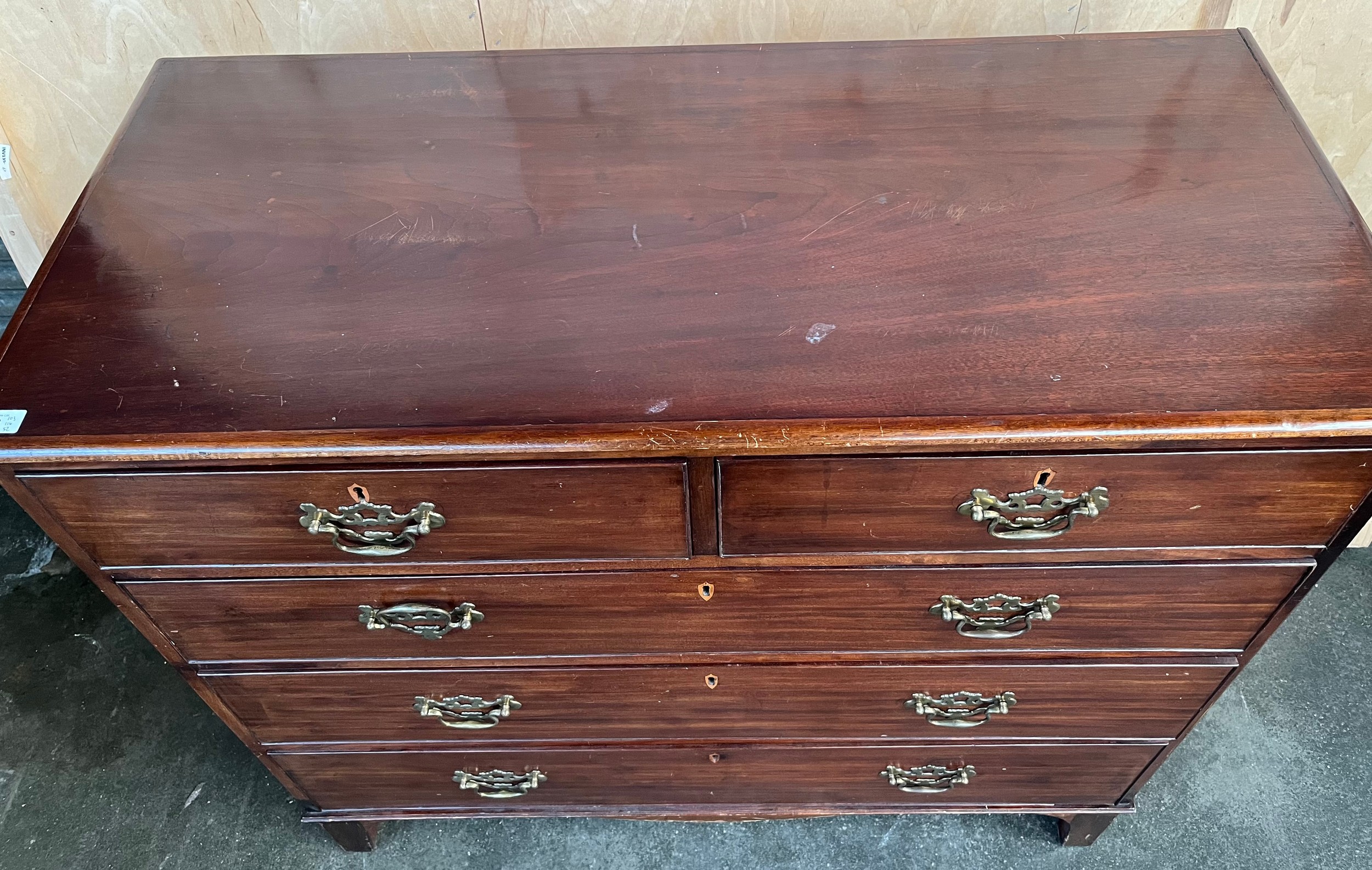 19th century chest of drawers two short drawers over three long drawers, with key. [103x114x52cm] - Image 2 of 5