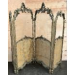 19th century four panel screen in a Regency manner, the moulded gilt frame with foliate design