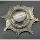 A Large Glasgow silver plaid brooch. Designed with a large clear ball/ sphere to the centre,