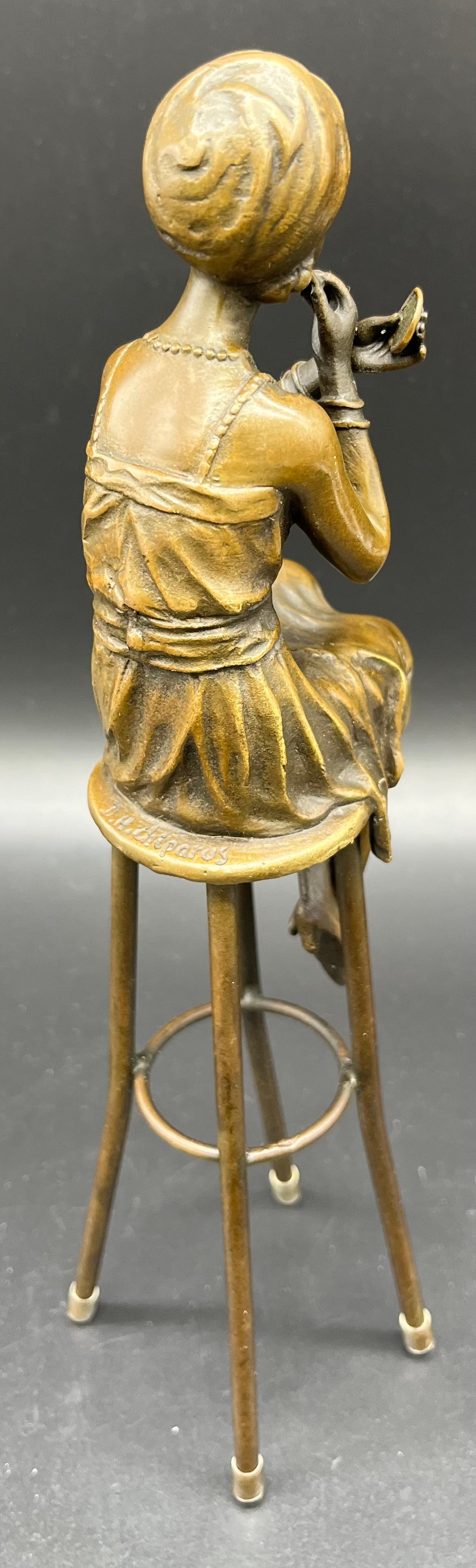 Bronze Statue of an Art Nouveau lady seated on a stool, Signed D.H. Chiparus. [27cm high] - Image 2 of 4