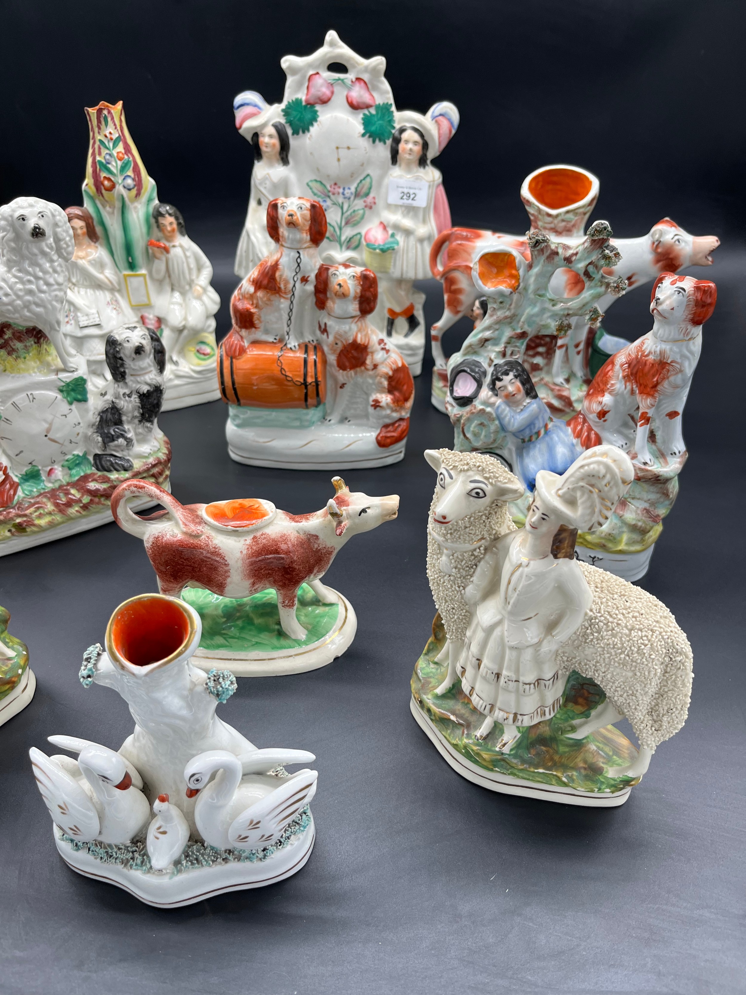A Collection of 19th century Staffordshire flatback figures. Includes creamer. - Image 4 of 4