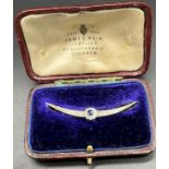 Antique Platinum and high gold diamond and sapphire crescent moon style brooch. Comes with