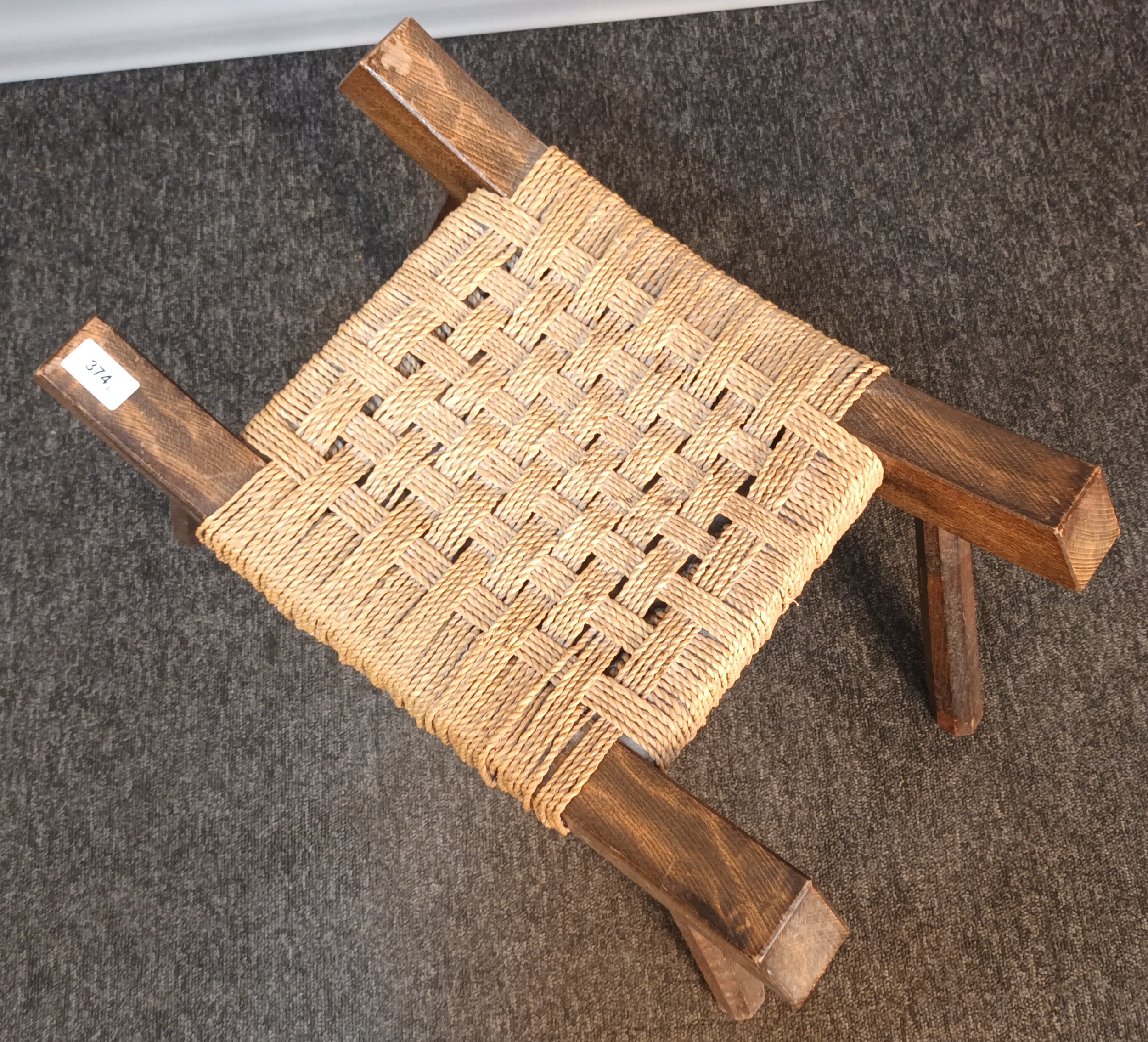 Early 1920's oak framed stool with weaved seat [40x44x33cm] - Image 2 of 8