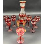 A Lot of 19th century etched ruby glass wine glasses, cranberry etched glass, two ruby and gold