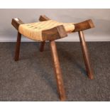 Early 1920's oak framed stool with weaved seat [40x44x33cm]