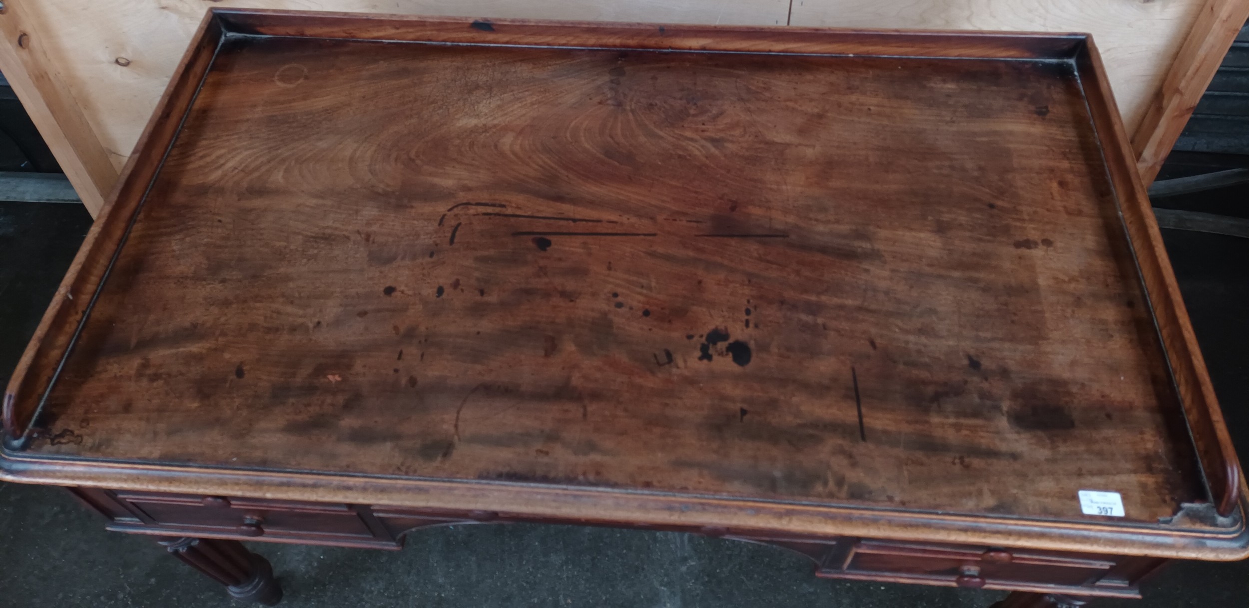 19th century desk, the gallery top above a writing surface and an arrangement of drawers, raised - Image 2 of 4