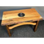 Unique 'Robert the Bruce' side table, the top cut from spalted beech with live edge to front,