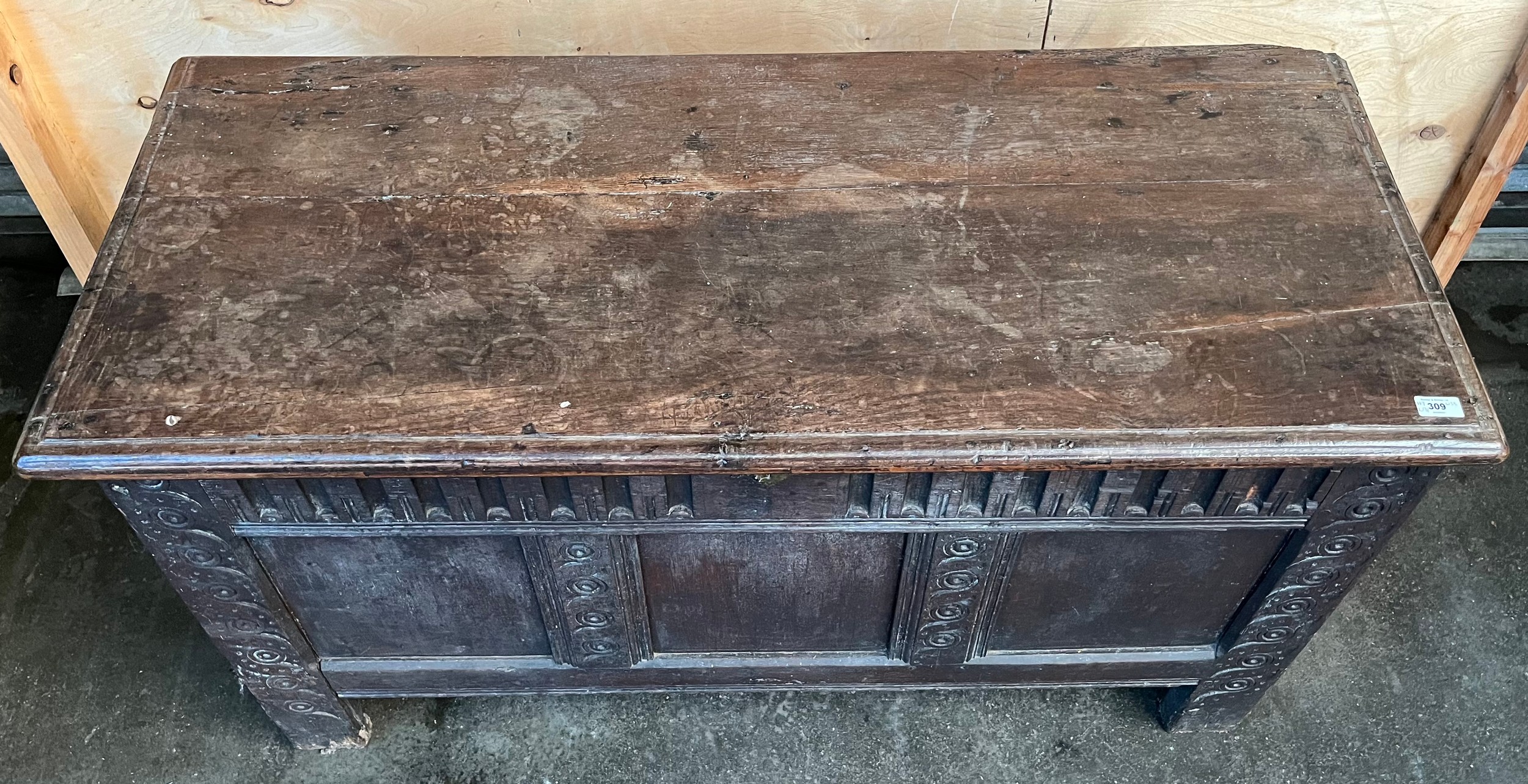 18th/19th century trunk, the rectangular lift up top, above a carved base raised on block legs [ - Image 2 of 7