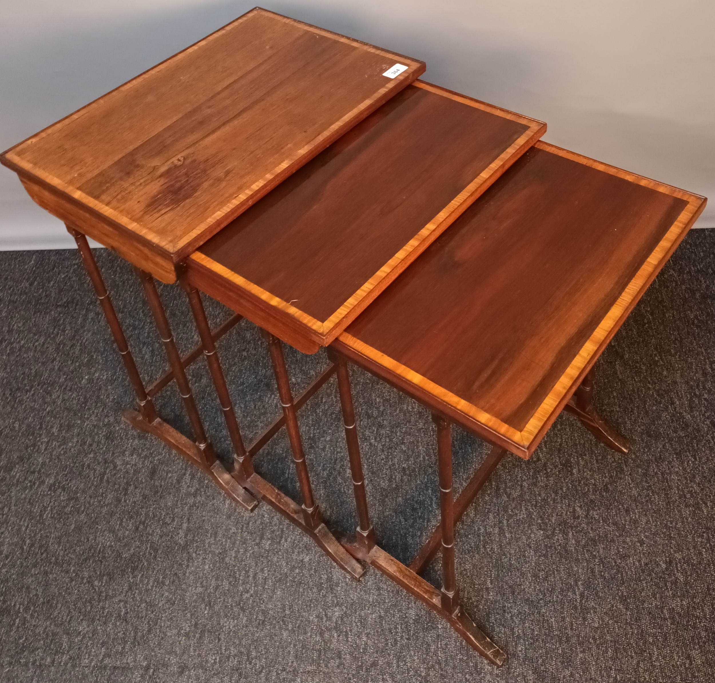 Antique nest of three tables, the surface with parquetry inlay and raised on trestle supports[ - Image 2 of 4