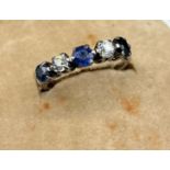 Antique Ladies white gold ring set with two diamonds and three sapphires. [Unmarked] [Ring size