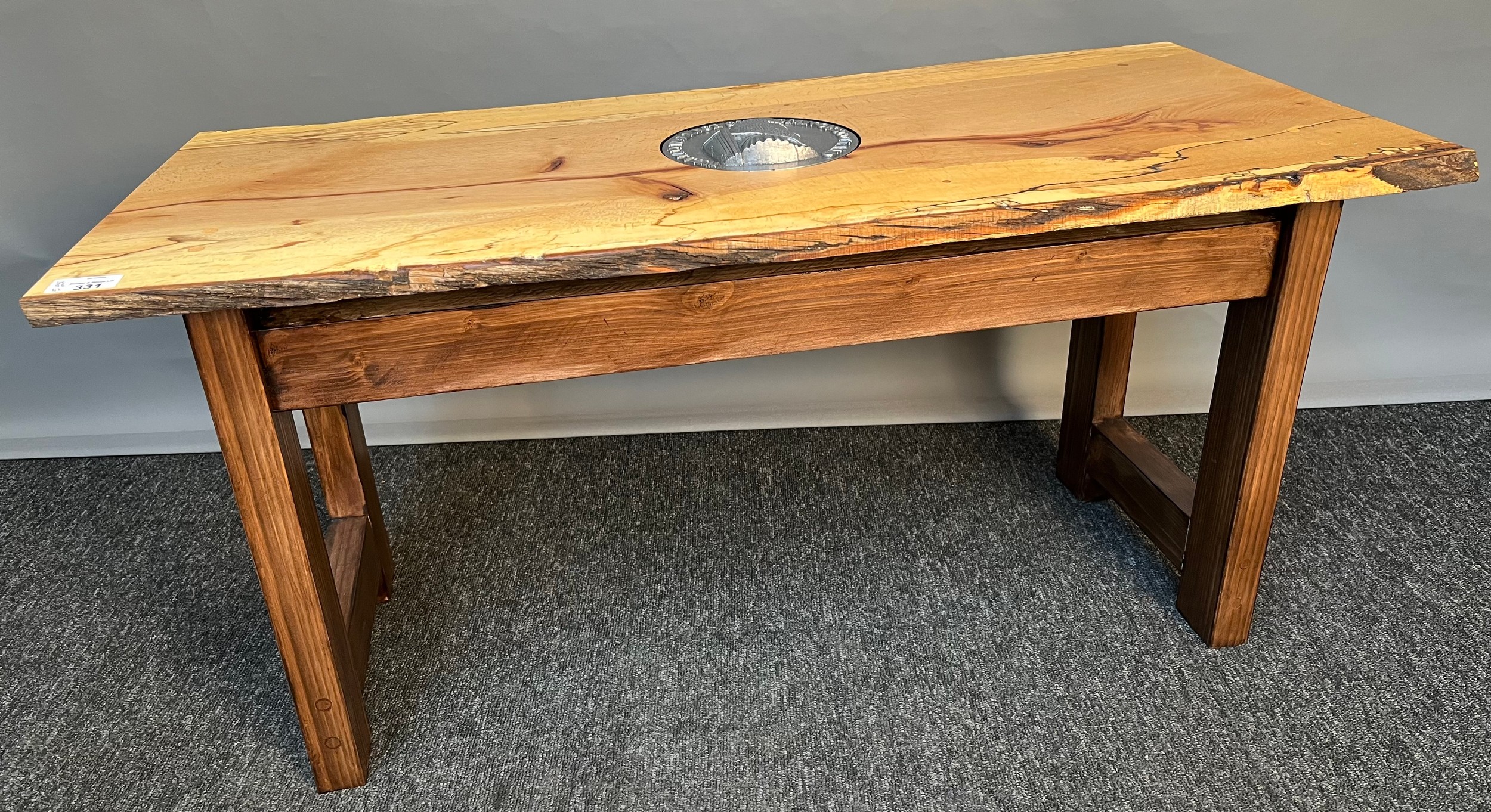 Unique 'William Wallace' side table- hand made. Top cut from spalted beech with wavy & live edge, - Image 4 of 6