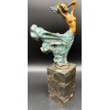 A Bronze statue of a Serene Art Nouveau nude lady figurine, mounted on a veined Marble base.