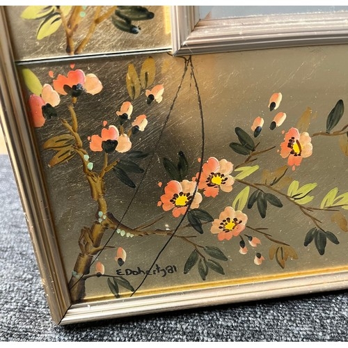 E Doherty [Dated 1981] La Barge Reverse Painted Gold Leaf Rectangular Frame Decorative Mirror [ - Image 2 of 5