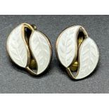 A Pair of Norwegian silver and enamel leaf design clip on earrings.