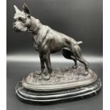Heavy bronze sculpture of a boxer dog. Signed Mene. Sat upon a marble base. [27x30x16cm]