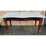 19th century large washstand, removable shaped marble top above a short drawer, raised on turned leg