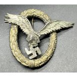 WW2 German Luftwaffe pilots badge, stamped W. Deumer Ludenscheid to the back of the eagle.